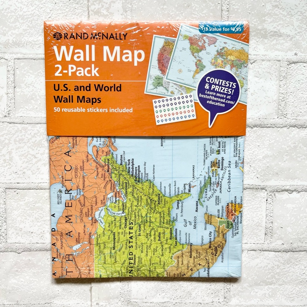 NWT Rand McNally Wall Map 2 Pack US World Maps 50"x32" New